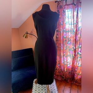 Betsy Johnson size 10, scoop neck, scoop back, classic black midi dress